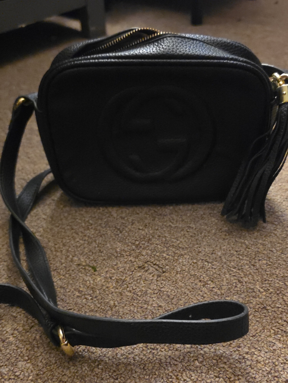 Gucci Black Leather Crossbody with Tassel Accent